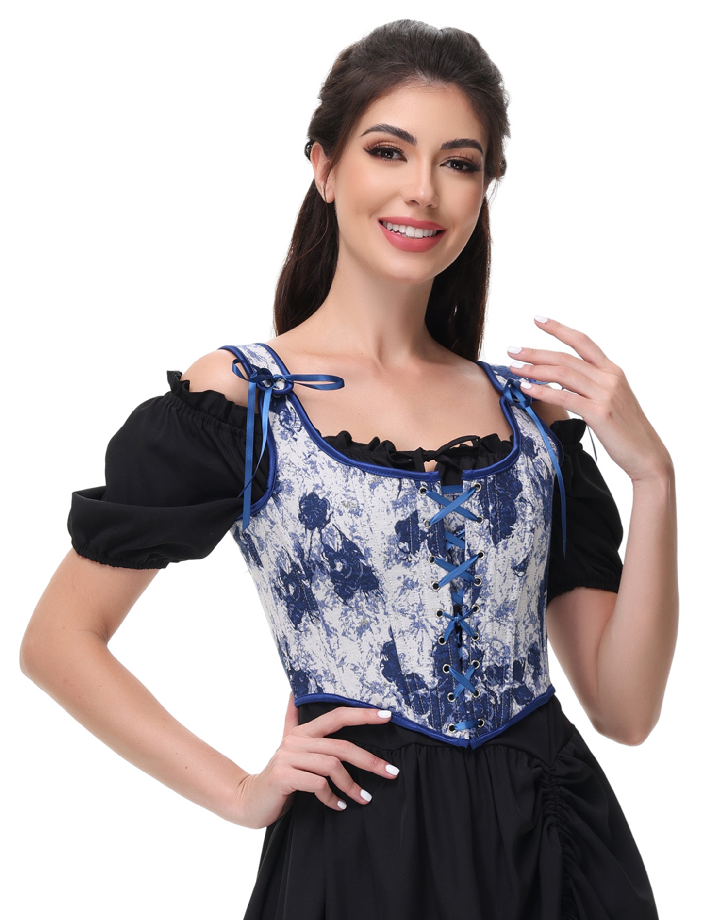 Vintage Renaissance Floral Lace up Corset Bustier Top